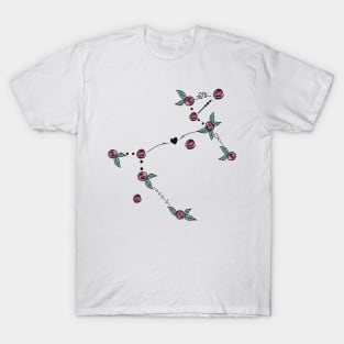 Canis Major (Greater Dog) Constellation Roses and Hearts Doodle T-Shirt